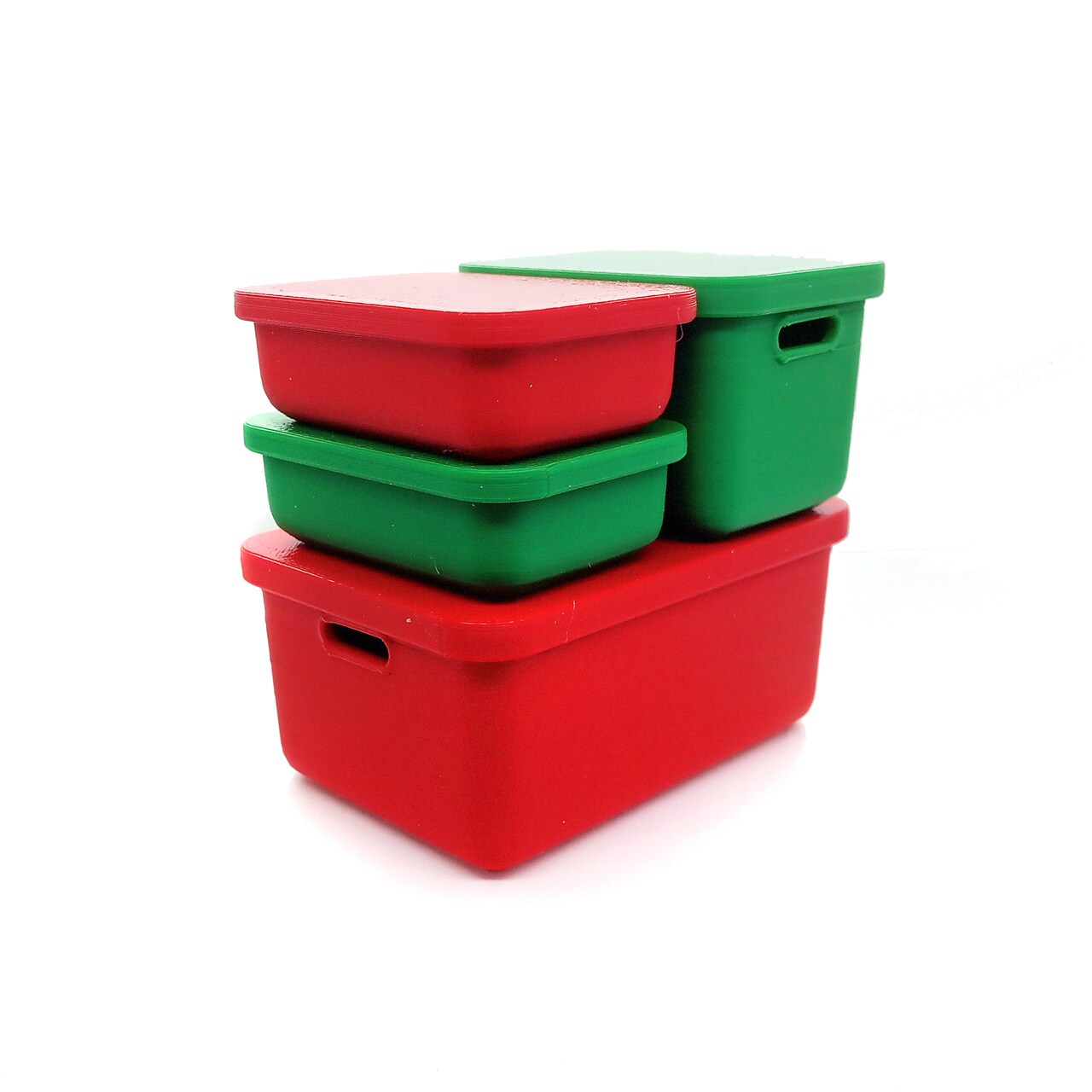 Miniature Storage Containers for 1:12 Scale Dollhouses, 4 pc, Christmas Colors Tote Boxes, Adorabilities